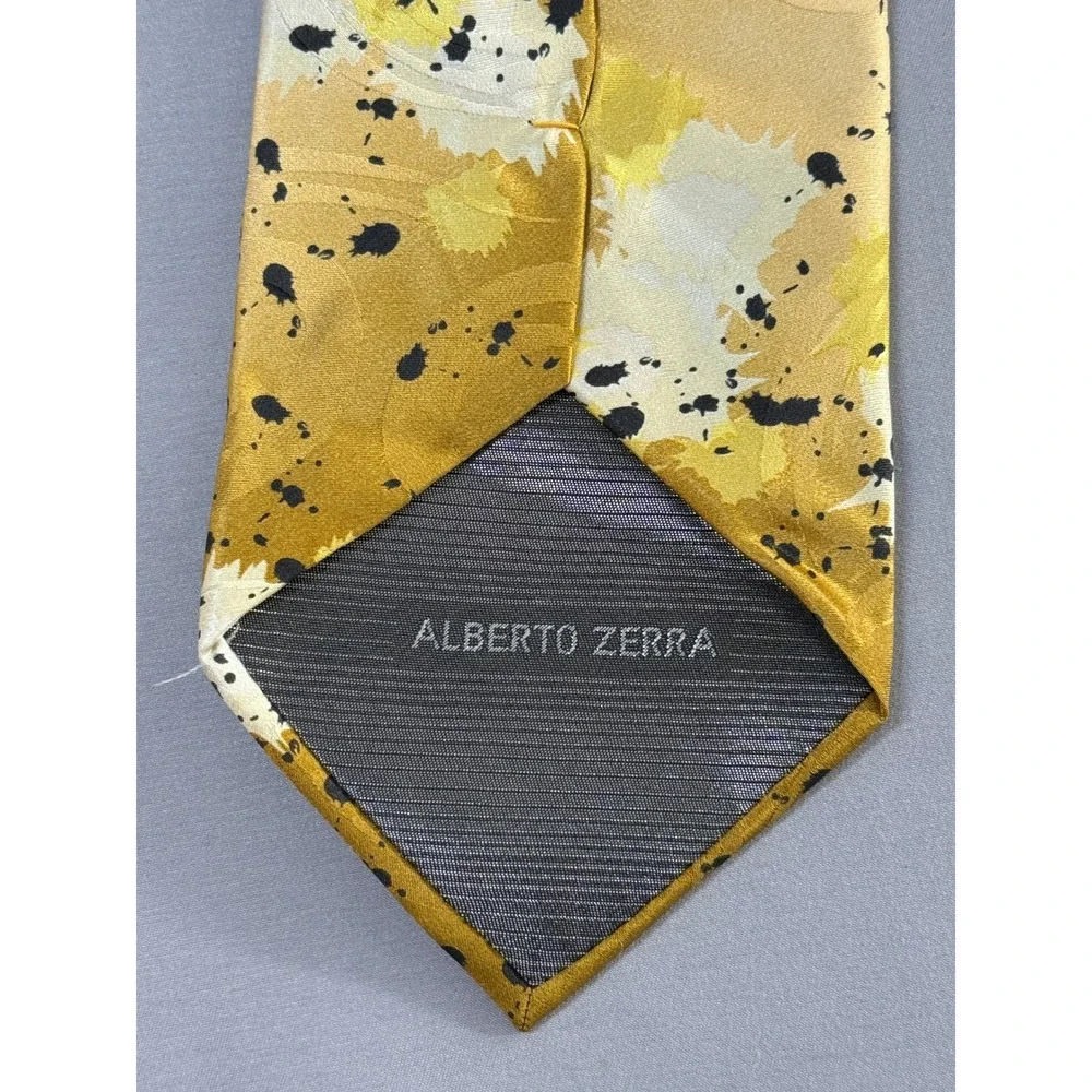 Alberto Zerra Men's 100% Silk Tie Hand Made Yellow Abstract Splatter‎ Old Money